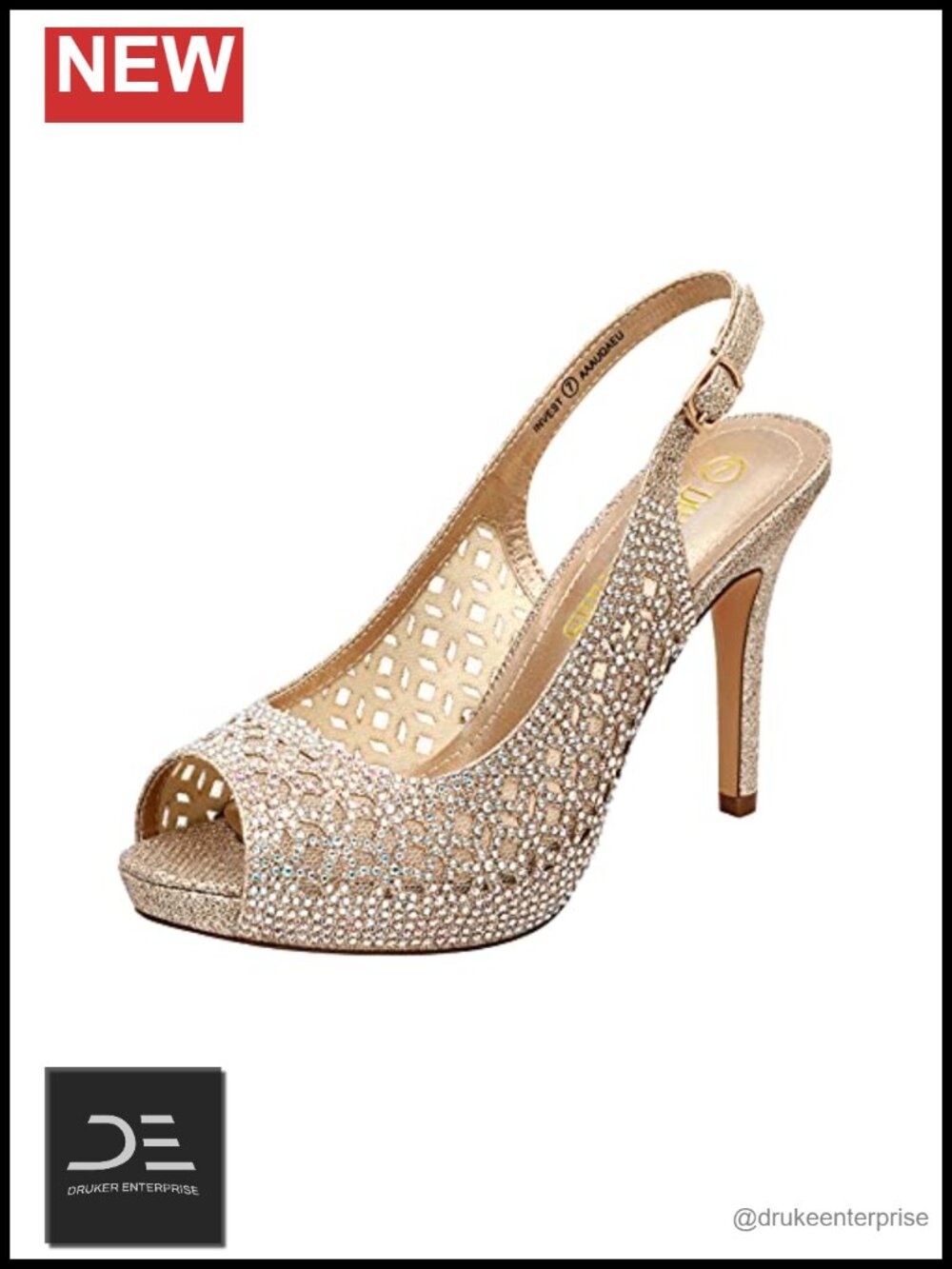 Dream Pairs Women's Peep Toe Platform Heels, Glitter Rhinestone Slingback